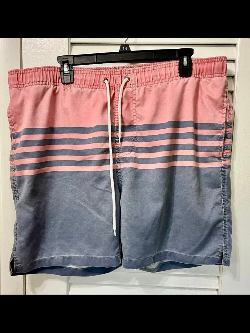 Men's Pink and Gray Striped Swim Trunks